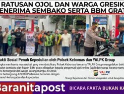 Polsek Kebomas Bersama YALPK Bagi Sembako, Ratusan Ojol Tersenyum Bahagia