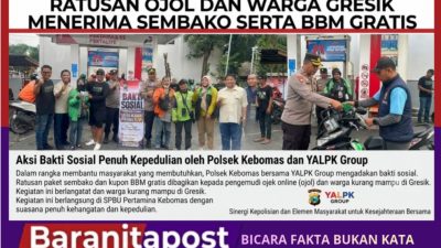 Polsek Kebomas Bersama YALPK Bagi Sembako, Ratusan Ojol Tersenyum Bahagia